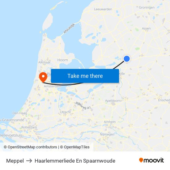 Meppel to Haarlemmerliede En Spaarnwoude map