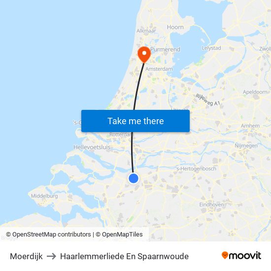 Moerdijk to Haarlemmerliede En Spaarnwoude map