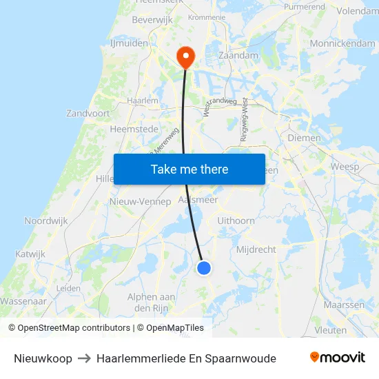 Nieuwkoop to Haarlemmerliede En Spaarnwoude map
