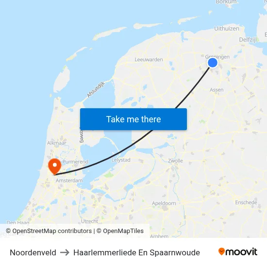 Noordenveld to Haarlemmerliede En Spaarnwoude map