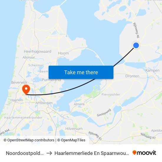 Noordoostpolder to Haarlemmerliede En Spaarnwoude map