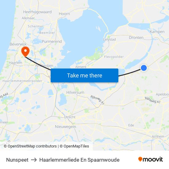Nunspeet to Haarlemmerliede En Spaarnwoude map