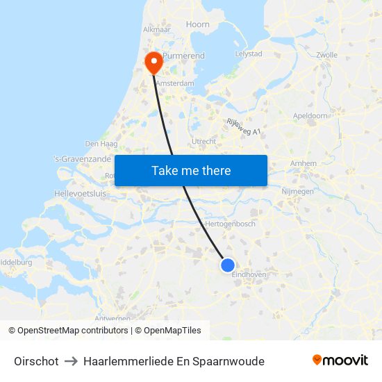 Oirschot to Haarlemmerliede En Spaarnwoude map