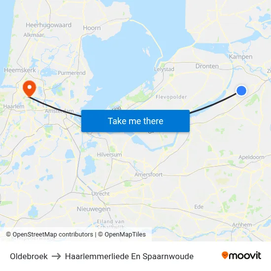 Oldebroek to Haarlemmerliede En Spaarnwoude map