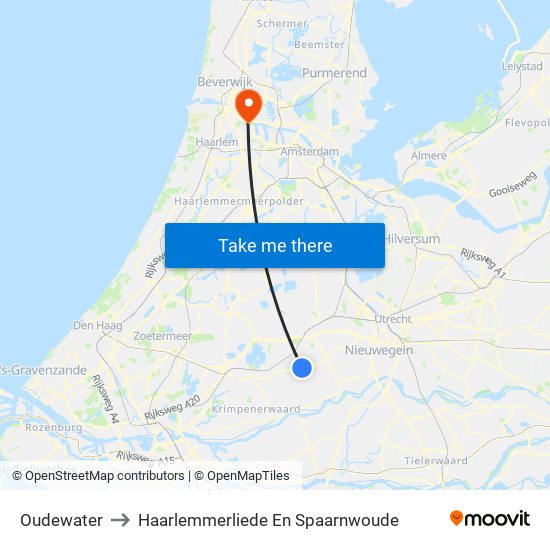 Oudewater to Haarlemmerliede En Spaarnwoude map