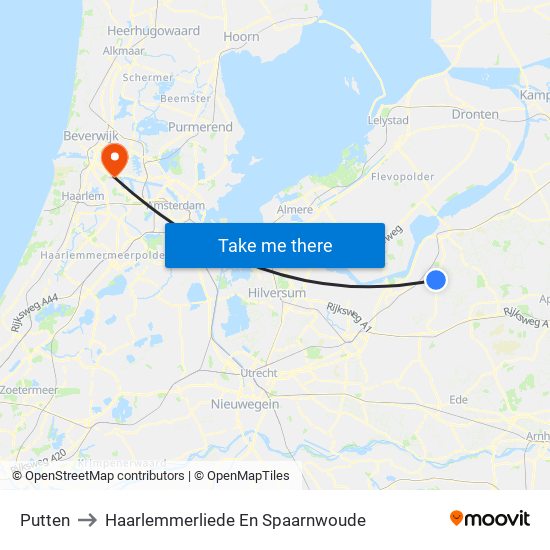 Putten to Haarlemmerliede En Spaarnwoude map