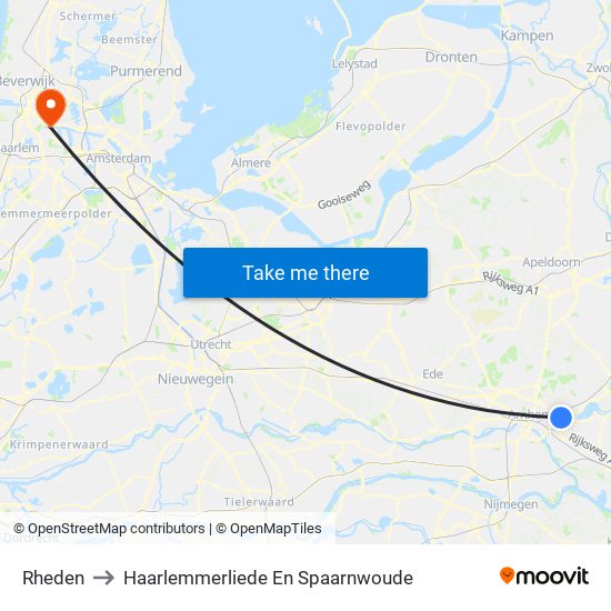 Rheden to Haarlemmerliede En Spaarnwoude map