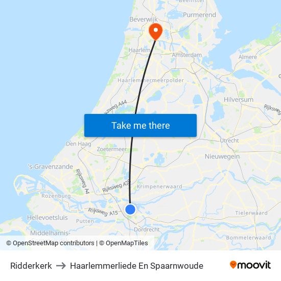 Ridderkerk to Haarlemmerliede En Spaarnwoude map