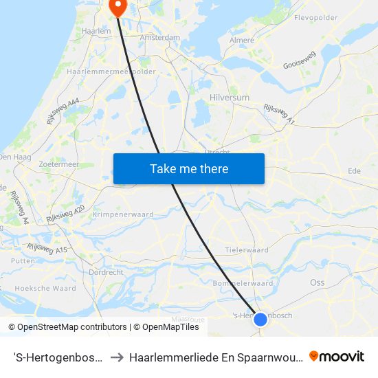 'S-Hertogenbosch to Haarlemmerliede En Spaarnwoude map