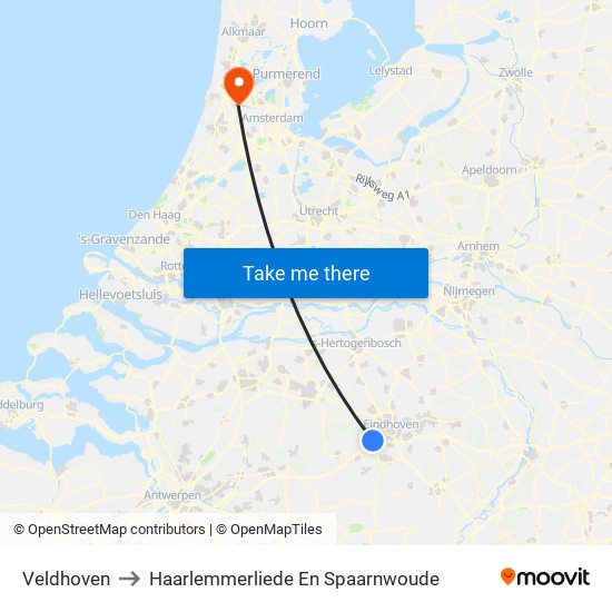 Veldhoven to Haarlemmerliede En Spaarnwoude map