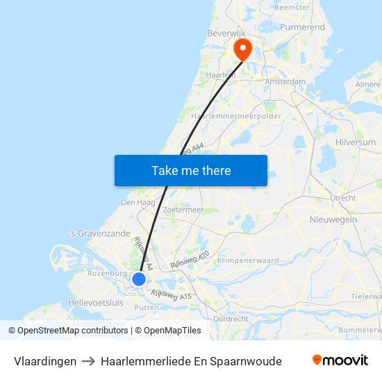 Vlaardingen to Haarlemmerliede En Spaarnwoude map