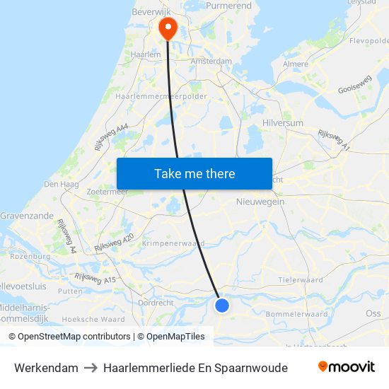 Werkendam to Haarlemmerliede En Spaarnwoude map