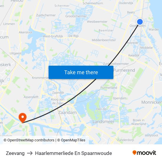 Zeevang to Haarlemmerliede En Spaarnwoude map