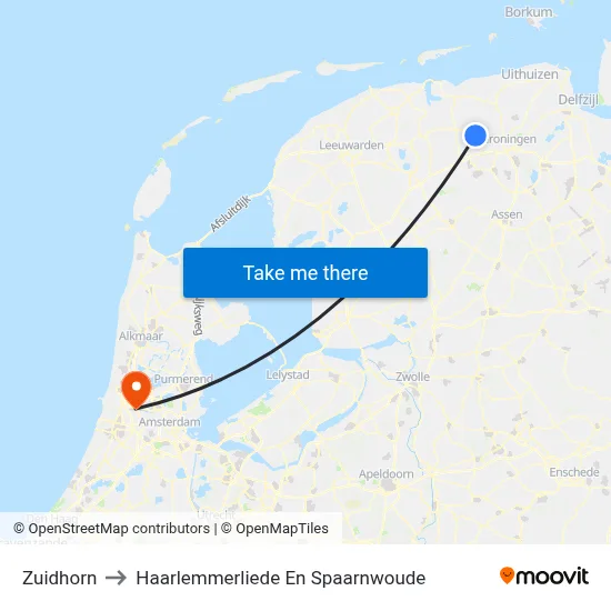 Zuidhorn to Haarlemmerliede En Spaarnwoude map