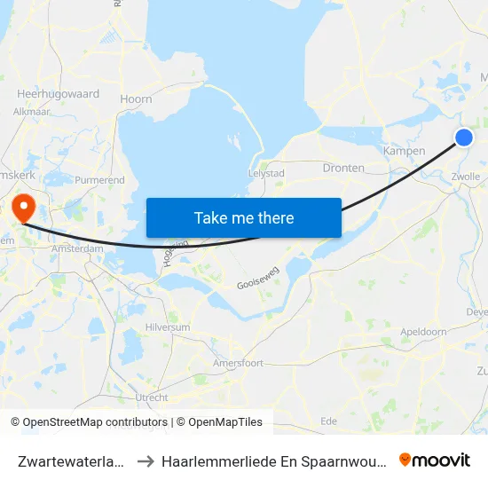 Zwartewaterland to Haarlemmerliede En Spaarnwoude map