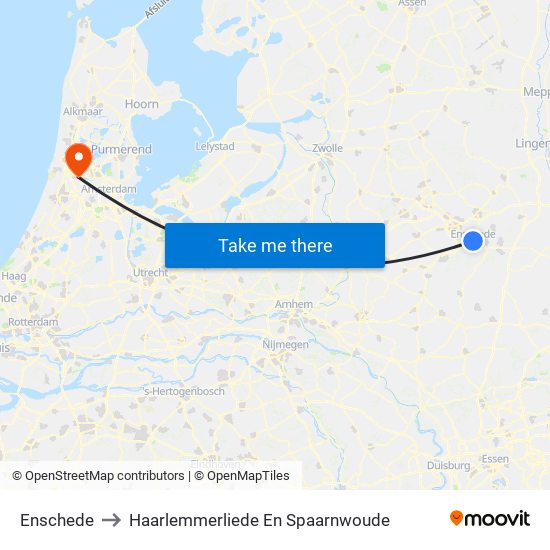 Enschede to Haarlemmerliede En Spaarnwoude map