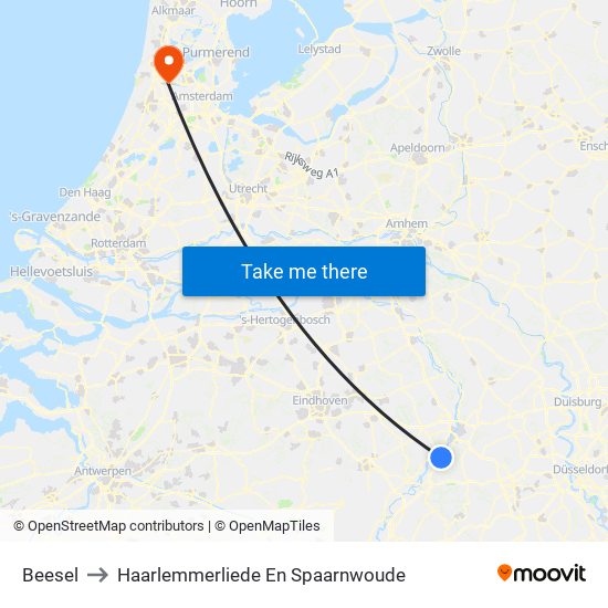 Beesel to Haarlemmerliede En Spaarnwoude map