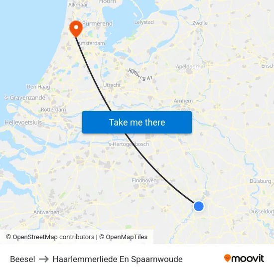 Beesel to Haarlemmerliede En Spaarnwoude map