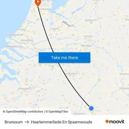 Brunssum to Haarlemmerliede En Spaarnwoude map