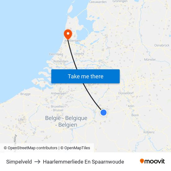 Simpelveld to Haarlemmerliede En Spaarnwoude map