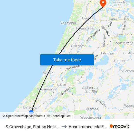 'S-Gravenhage, Station Hollands Spoor (Perron A) to Haarlemmerliede En Spaarnwoude map