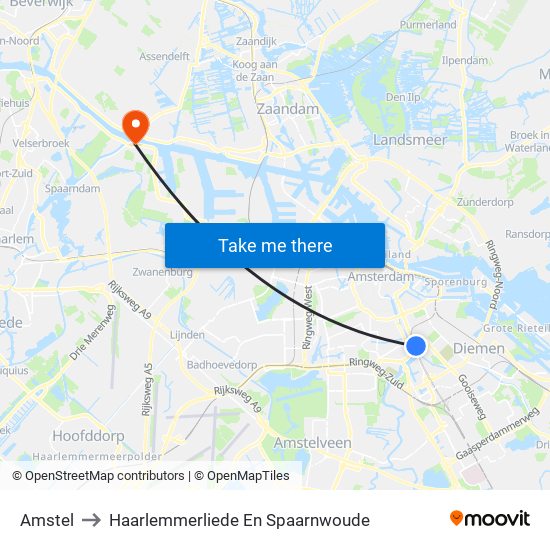 Amstel to Haarlemmerliede En Spaarnwoude map