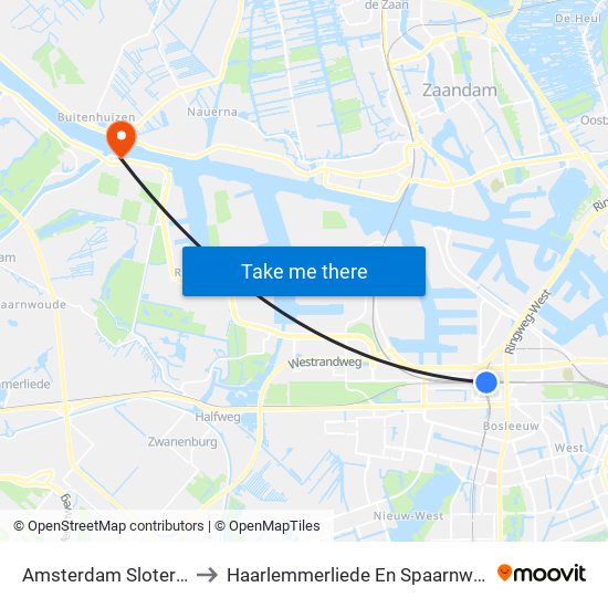 Amsterdam Sloterdijk to Haarlemmerliede En Spaarnwoude map