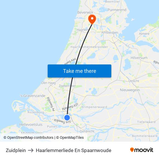 Zuidplein to Haarlemmerliede En Spaarnwoude map