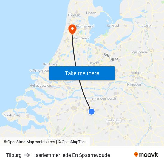 Tilburg to Haarlemmerliede En Spaarnwoude map