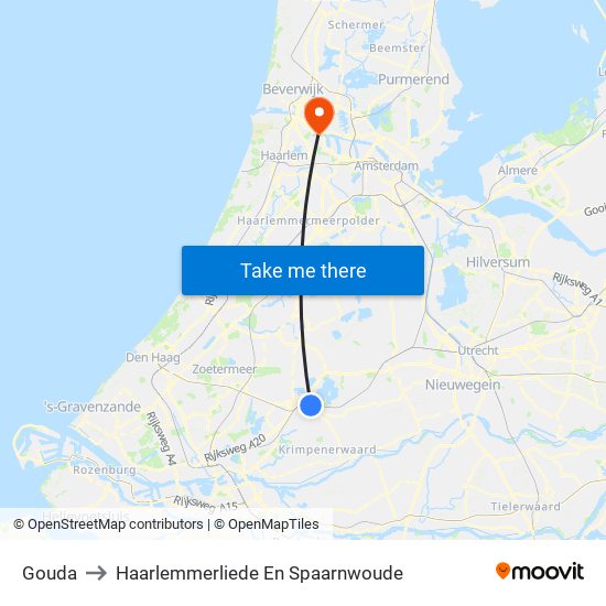 Gouda to Haarlemmerliede En Spaarnwoude map