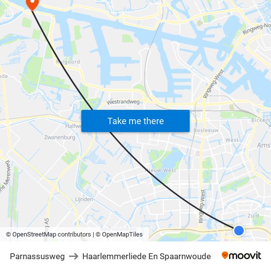 Parnassusweg to Haarlemmerliede En Spaarnwoude map