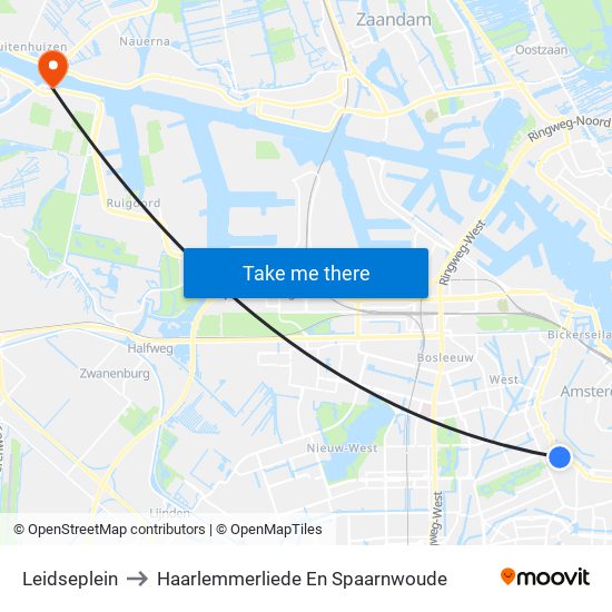 Leidseplein to Haarlemmerliede En Spaarnwoude map