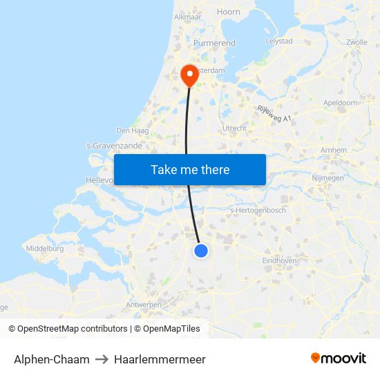 Alphen-Chaam to Haarlemmermeer map