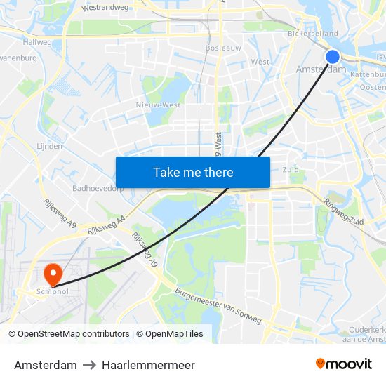 Amsterdam to Haarlemmermeer map