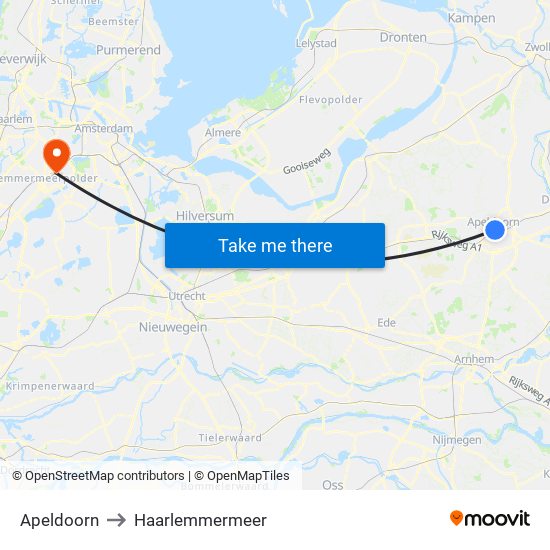 Apeldoorn to Haarlemmermeer map