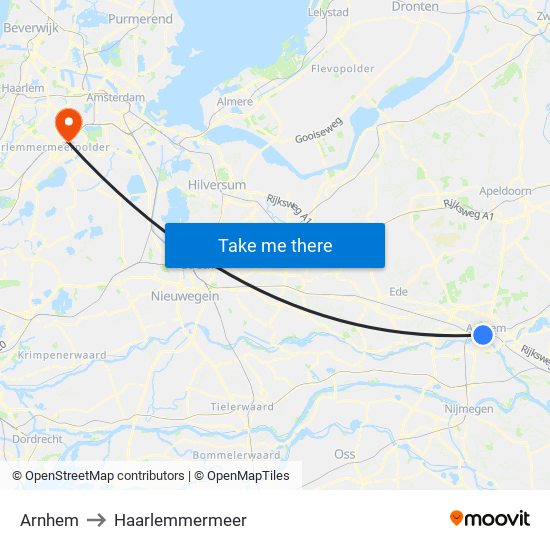 Arnhem to Haarlemmermeer map