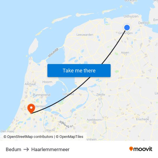 Bedum to Haarlemmermeer map