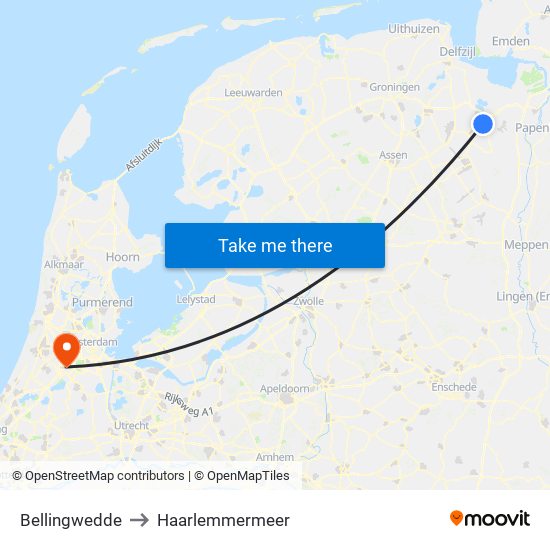 Bellingwedde to Haarlemmermeer map