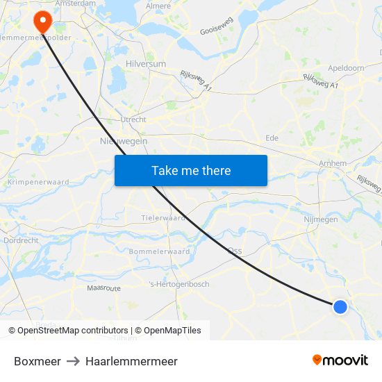 Boxmeer to Haarlemmermeer map