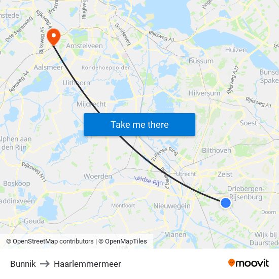 Bunnik to Haarlemmermeer map