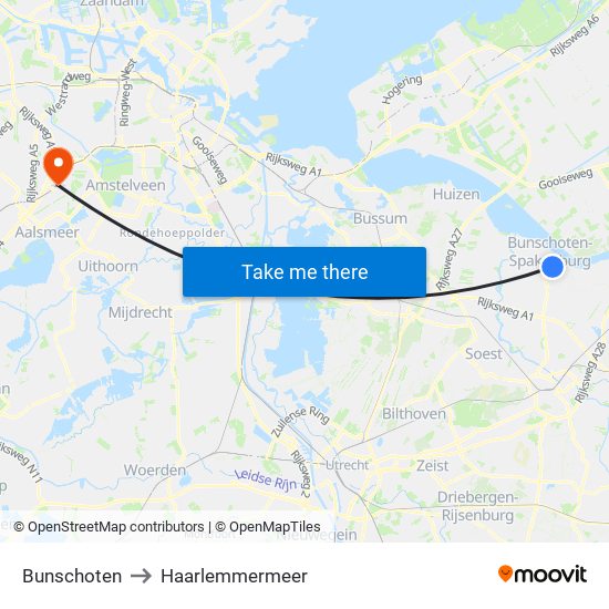 Bunschoten to Haarlemmermeer map