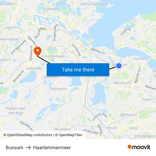 Bussum to Haarlemmermeer map