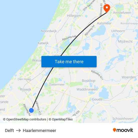 Delft to Haarlemmermeer map