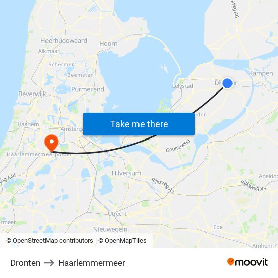 Dronten to Haarlemmermeer map