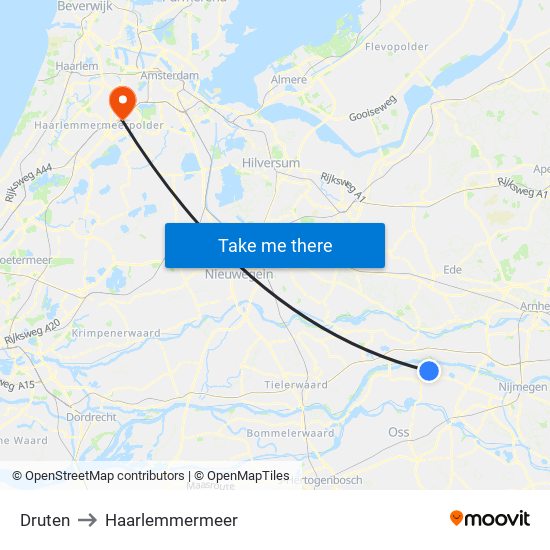 Druten to Haarlemmermeer map