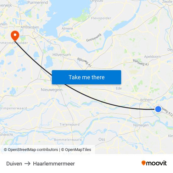 Duiven to Haarlemmermeer map