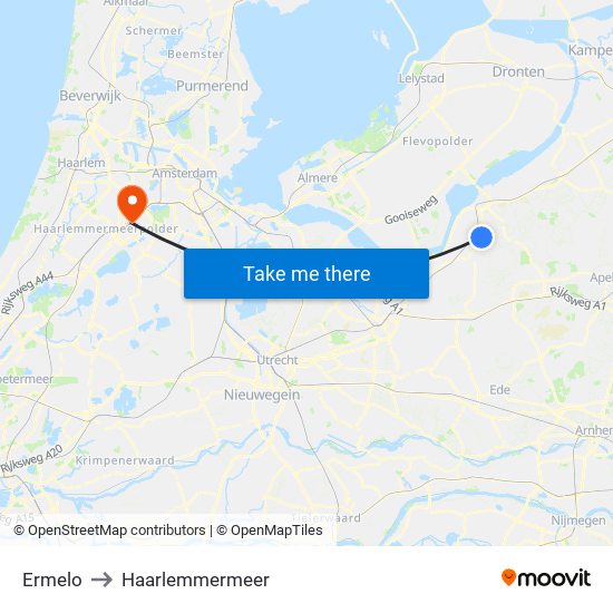 Ermelo to Haarlemmermeer map