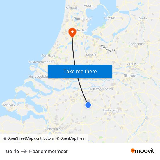 Goirle to Haarlemmermeer map