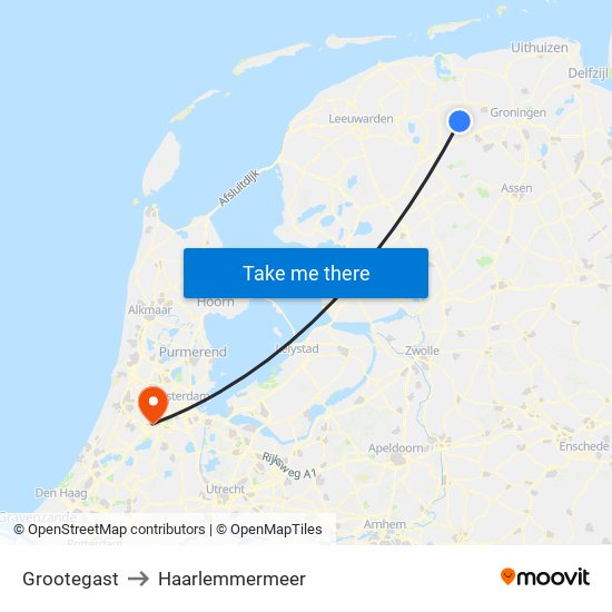 Grootegast to Haarlemmermeer map