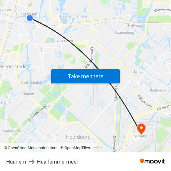 Haarlem to Haarlemmermeer map